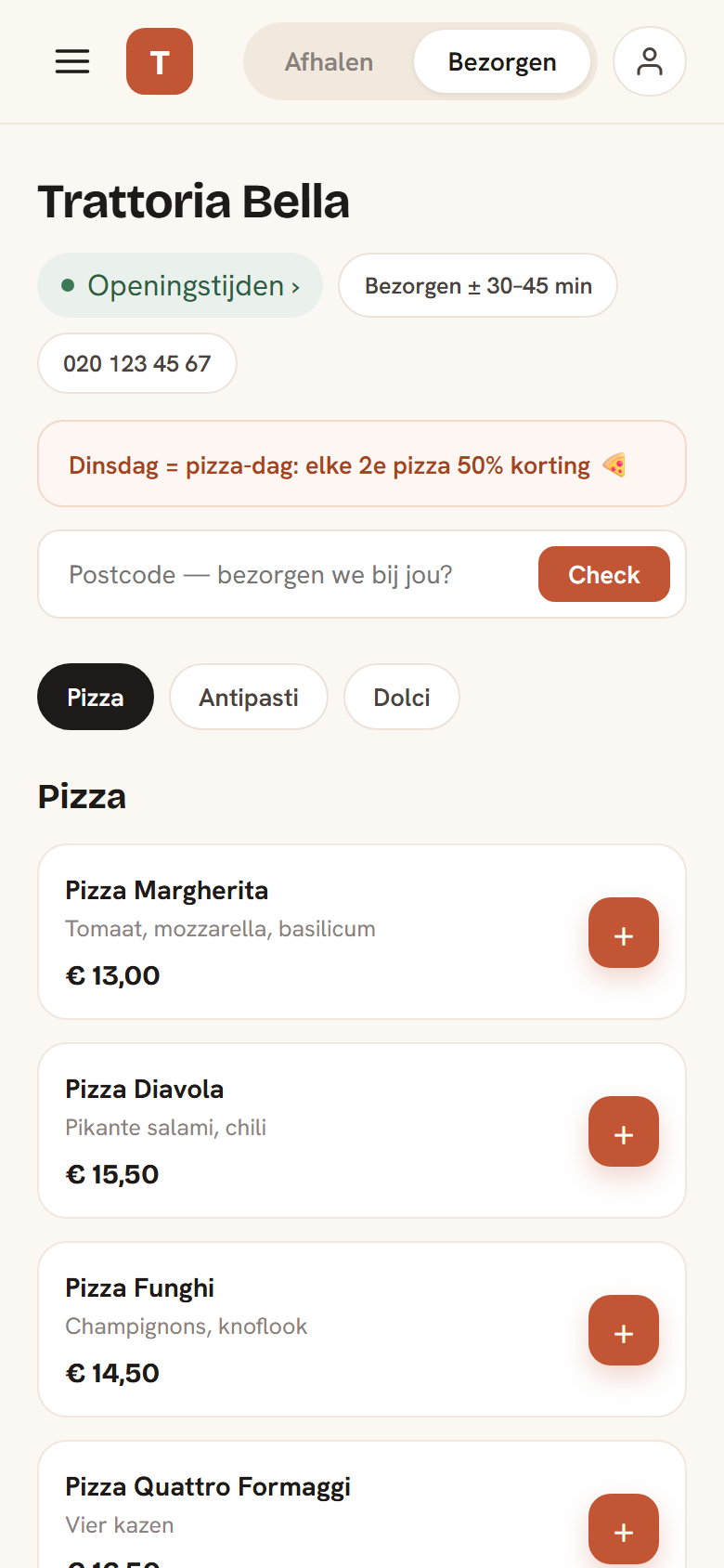 Dezelfde bestelsite op een telefoon