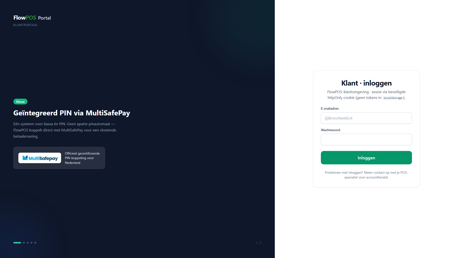 Inlogpagina van de FlowPOS-klantportal
